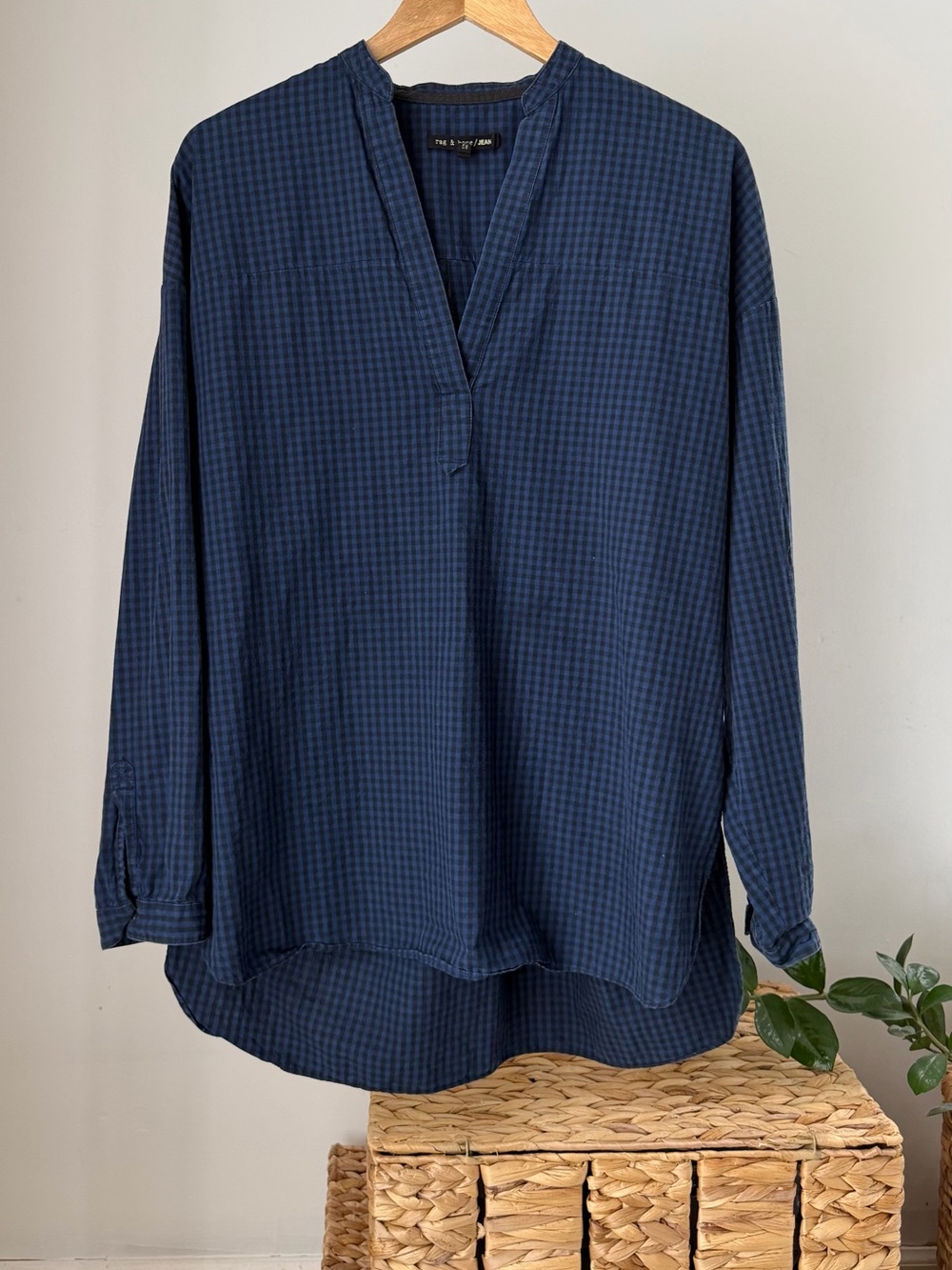 Women's RAG & BONE Jean Blue Buffalo Check Plaid popover Shirt Top Size Large L